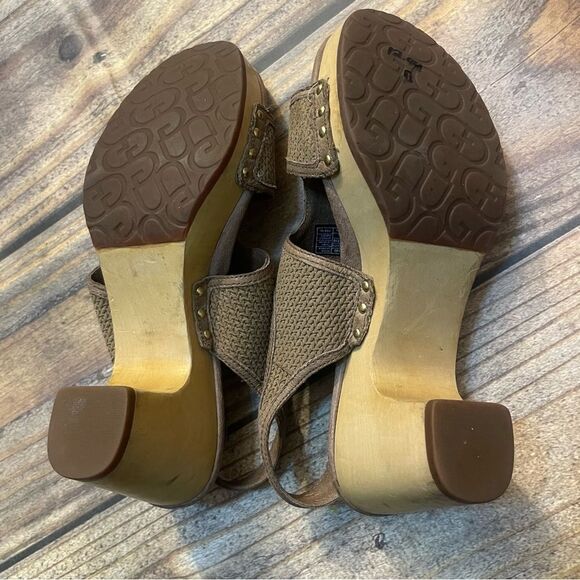 UGG Lomita size 7 Women’s Brown Open Toe Clog Heeled Sandals - Picture 3 of 6